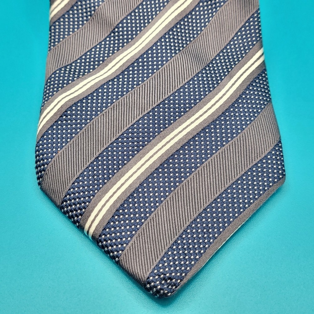 Alexandre‎ London 100% Silk 56" Mens Tie Repped Weave Necktie Navy Gray Lavender